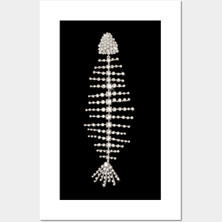 Stylish and fashionable chandelier earring of a fish skeleton filled with diamonds and diamanté's Posters and Art